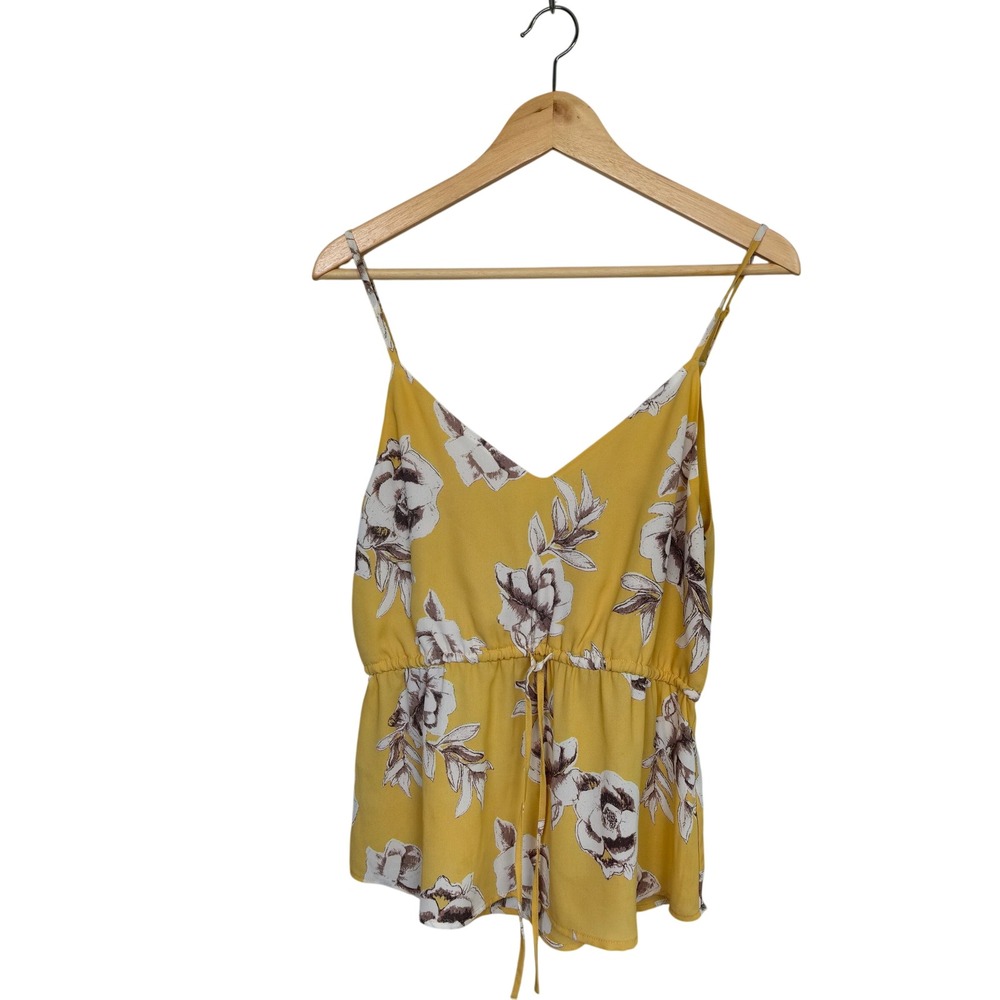 Babaton Mustard Yellow Floral Silk Blend Wrap Camisole | Sleeveless V-Neck | S - Picture 2 of 7